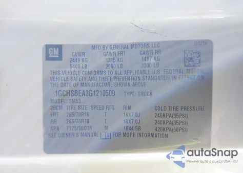 2016 Chevrolet Colorado Wt из США, поврежденный, VIN 1GCHSBEA3G1210509